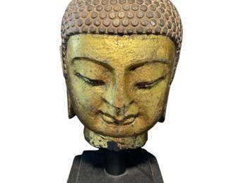 Shakyamuni Buddha Solid Concrete Bust With Metal Hair