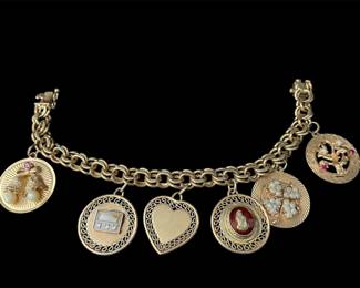 14K gold charm bracelet with gemstones