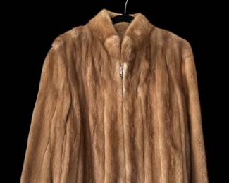 Beige Tone COA Furs Fur Zip Up Coat, Size XL