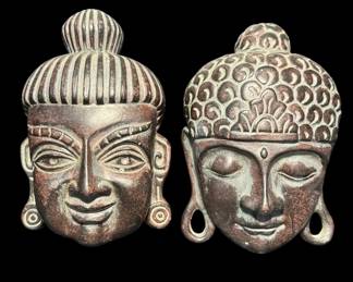 Buddhist Pair Of Masks Wall Hanging