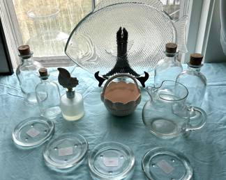 Nautical Glass Set With Fish Platter Ceramic Shell Dish