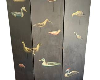 Large Stunning Wooden Bird Decoy Painted Room Divider On Wheels