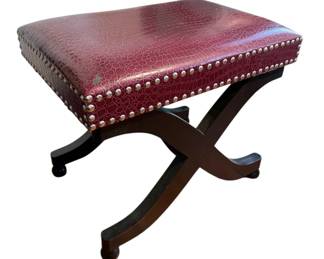 Faux Red Crocodile Leather Ottoman Stool