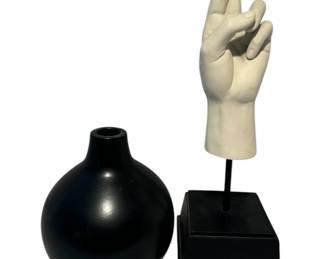 Black White Ceramics  Fingers Crossed Sculpture  Black Vase