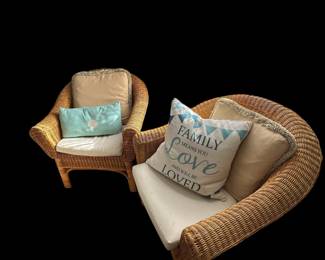 Pair Of Rattan Chairs With Cushion And Pillows