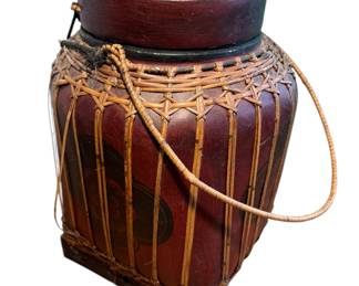 Traditional Thai Rice Basket Mid Century Style Red Basket