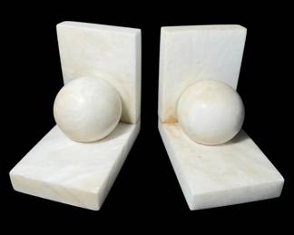 Carved Marble Spherical Bookends Made In Romania