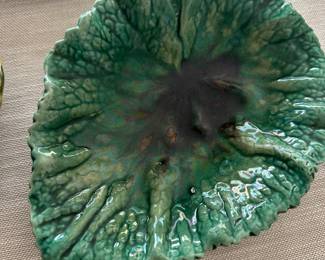 Majolica green pickle dish