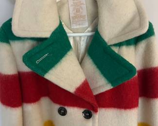 Hudson Bay 2 1/2 point striped coat with detachable hood, excellent condition