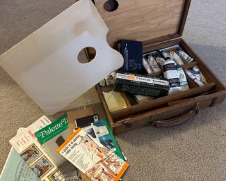 Vintage paintbox and supplies