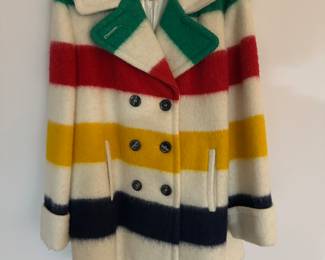 Hudson Bay 2 1/2 point striped coat with detachable hood, excellent condition
