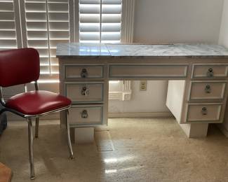 White & baby blue trim vanity-55x17x30