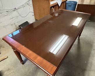 Large Wooden Table with Glass Top