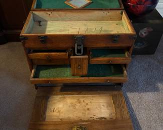 vintage wood workers trunk