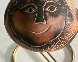 Peruvian folk art monkey on a gourd and hanging from brass hanger