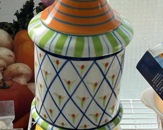 Ceramic container (cookie jar?) by Wang… beautiful colors!