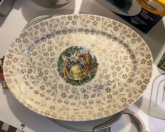 Vintage Atlas China Courting Couple platter, 22 Karat gold fleck