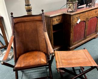  Leather campaign chair and ottoman