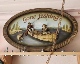 3D ‘Gone Fishing’ Framed Art Rustic Cabin Lake Decor