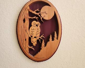 Scroll Saw Owl Scene Wooden Artwork