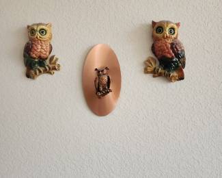 Copper 3D Owl & Pair Lefton Owls
