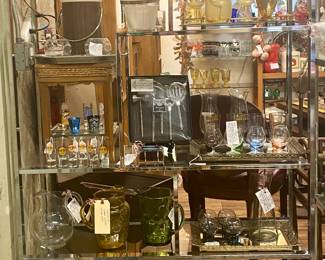 Tons of vintage bar ware and decanters