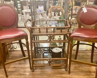 Great pair of vintage pub chairs
Boho bamboo bar cart