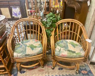 Boho Alert!  Pair of 1970’s swivel bamboo rocking chairs