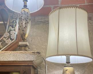 Beautiful pair of Hollywood Regency reverse painted table lamps