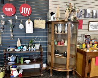 curio cabinet, christmas decor, vintage items and wall decor