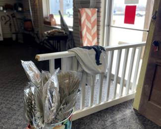 handrail and antique bucket and florals
