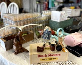 collectible pipes and christmas tree candles