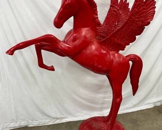 56-Inch Tall Cast-Iron Red Flying Pegasus Horse Sculpture