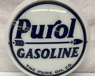 Purol Gasoline Double-Sided Milk Glass Gas Pump Globe, 13-Inch Lenses