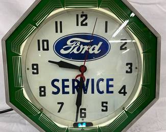 Original Ford Neon Service Clock by Neon Products Inc., 18 1/2 Inches