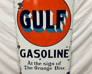 Porcelain Gulf Gasoline Advertising Sign, 27 1/2″ x 60 1/2″