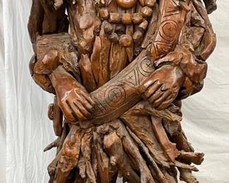 6 1/2 Foot Hand-Carved Wooden Folk Art Native American Figure