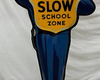 Coca-Cola Rare 29×62 Embossed Die-Cut Policeman ‘Slow School Zone’ am40 Sign