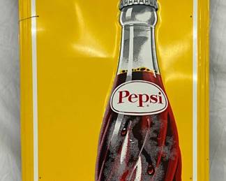 1969 Embossed Vertical Pepsi Sign, 17 x 46 1/2 Inches