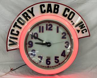 Electric Neon Clock Co. Victory Cab Co. Inc. Neon Advertising Clock, 1950s