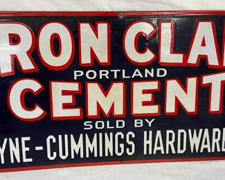 Iron Clad Cement 24 x 12 Porcelain Advertising Sign by Payne-Cummings Hardware Co