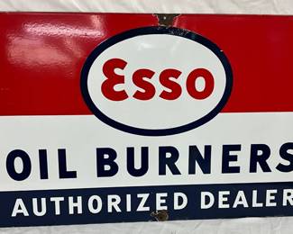 35 x 21 Inch Two-Sided Porcelain Esso Oil Burners Authorized Dealer Sign
