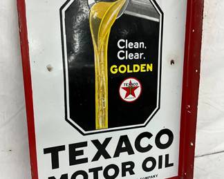 17 1/2 x 23 Porcelain Texaco Motor Oil Flange Sign