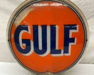 Gulf Gasoline Double-Sided Glass Globe with Wide Milk Glass Bod