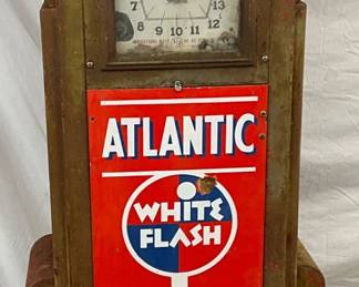 Model 866 Wayne Gas Pump with Original Porcelain Signs, Atlantic White Flash