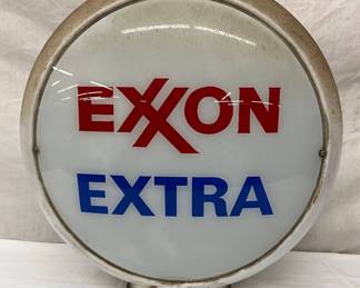 Exxon Extra Gas Pump Globe with 13-Inch Glass Lenses and Milk Glass Body