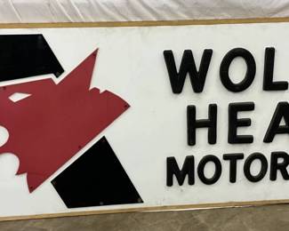 8×3 Foot Wolf’s Head Motor Oil Sign with Applied Wooden Letters
