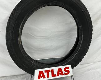 Atlas Branded Vintage Automobile Tire with Metal Display Stand