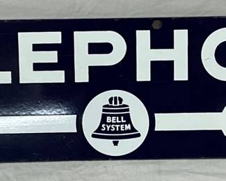 Double-Sided Porcelain Telephone Sign with Arrow, 34 1/2 x 8 1/8 Inches