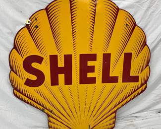 48-Inch Porcelain Shell Gasoline Shark tooth Clamshell Sign